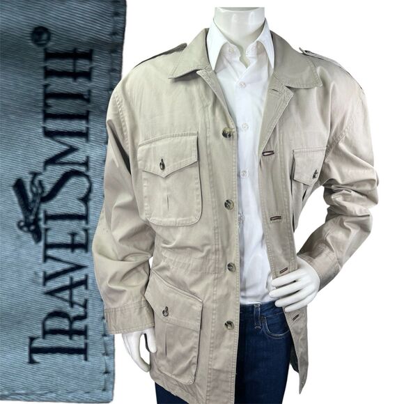 Travelsmith Men's XL Cotton Twill Safari Jacket Khaki Utility Field Sport coat - Picture 1 of 14